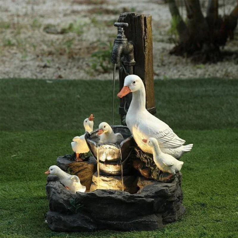 Duck Squirrel Solar Power Resin Patio Fountain Garden Design With LED Solar Light Gardening Supplies Outdoor Decoration