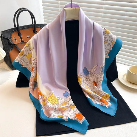 Luxury Women 90x90CM New Twill Silk Big Square Scarf Shawl Fashion Printed Design Summer High Quality Ladies Sunscreen Scarves