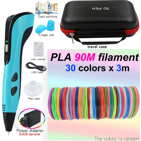 Kids' 3D Printing Pen Set with LED Display - Includes 200M PLA Filament, Power Adapter, and Storage Case - Perfect Gift for Christmas or Birthdays!