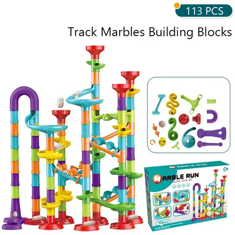 Creativity Marble Run Race Catapult Track Maze Building Blocks 93/113/142pcs Slide Beads Educational Toy Kids Gift Race Ball Toy