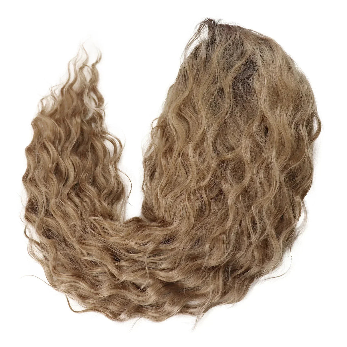 GNIMEGIL Synthetic Long Wave Wig for Woman Natural Brown Wig with Clip Free Part Side Bangs 80s Curly Wigs for Women Ombre Wig