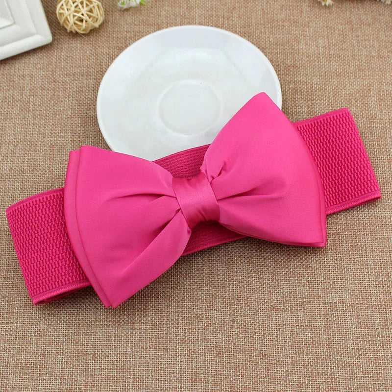 New Fashion Women Bowknot Cummerbunds Elastic Bow Wide Stretch Bukle Waistband Belt Girl Dress Accessories Waist Belts