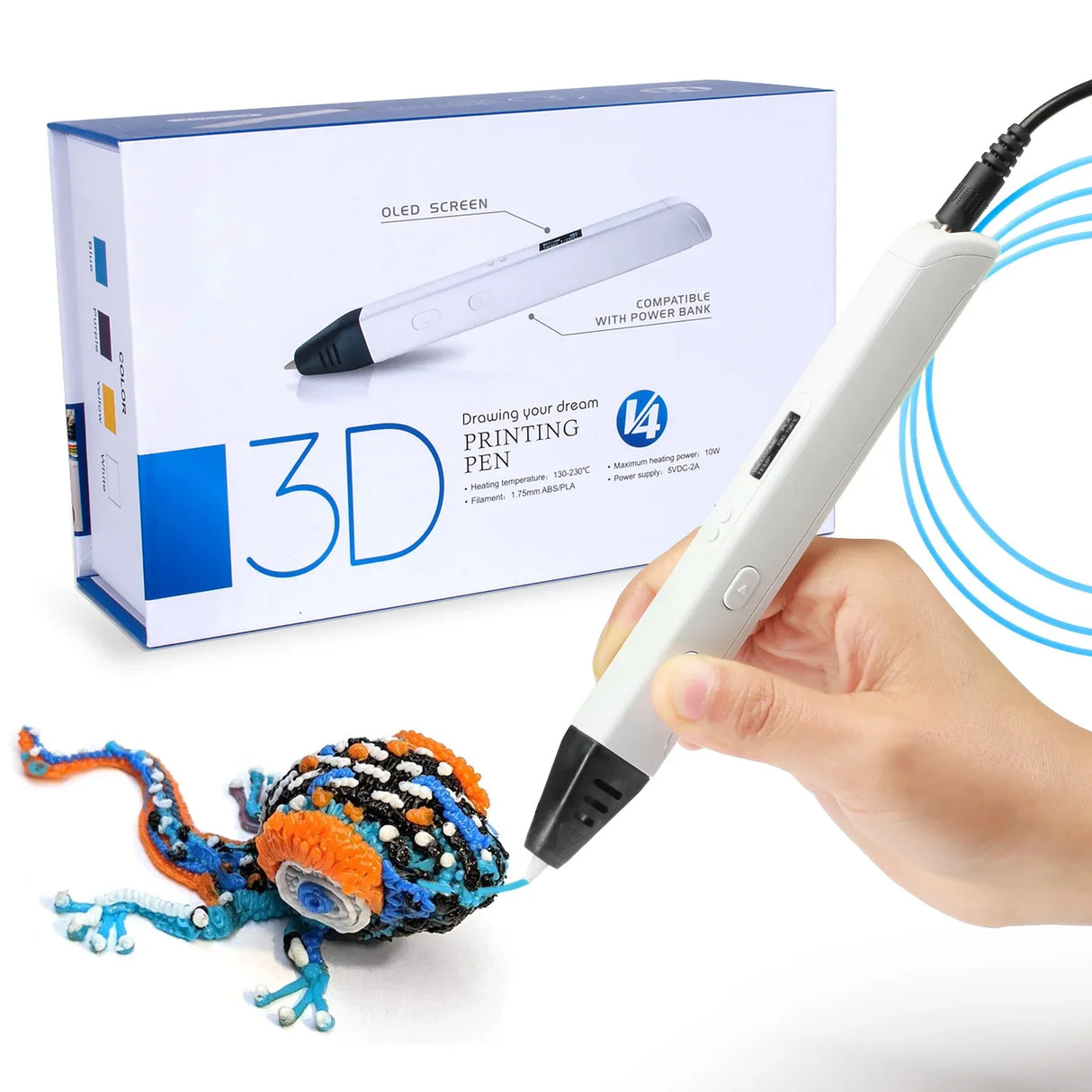 Ultimate 3D Drawing Pen with OLED Display - Adjustable Speed & Temperature for PLA/ABS Filament - Perfect DIY Gift for Kids!