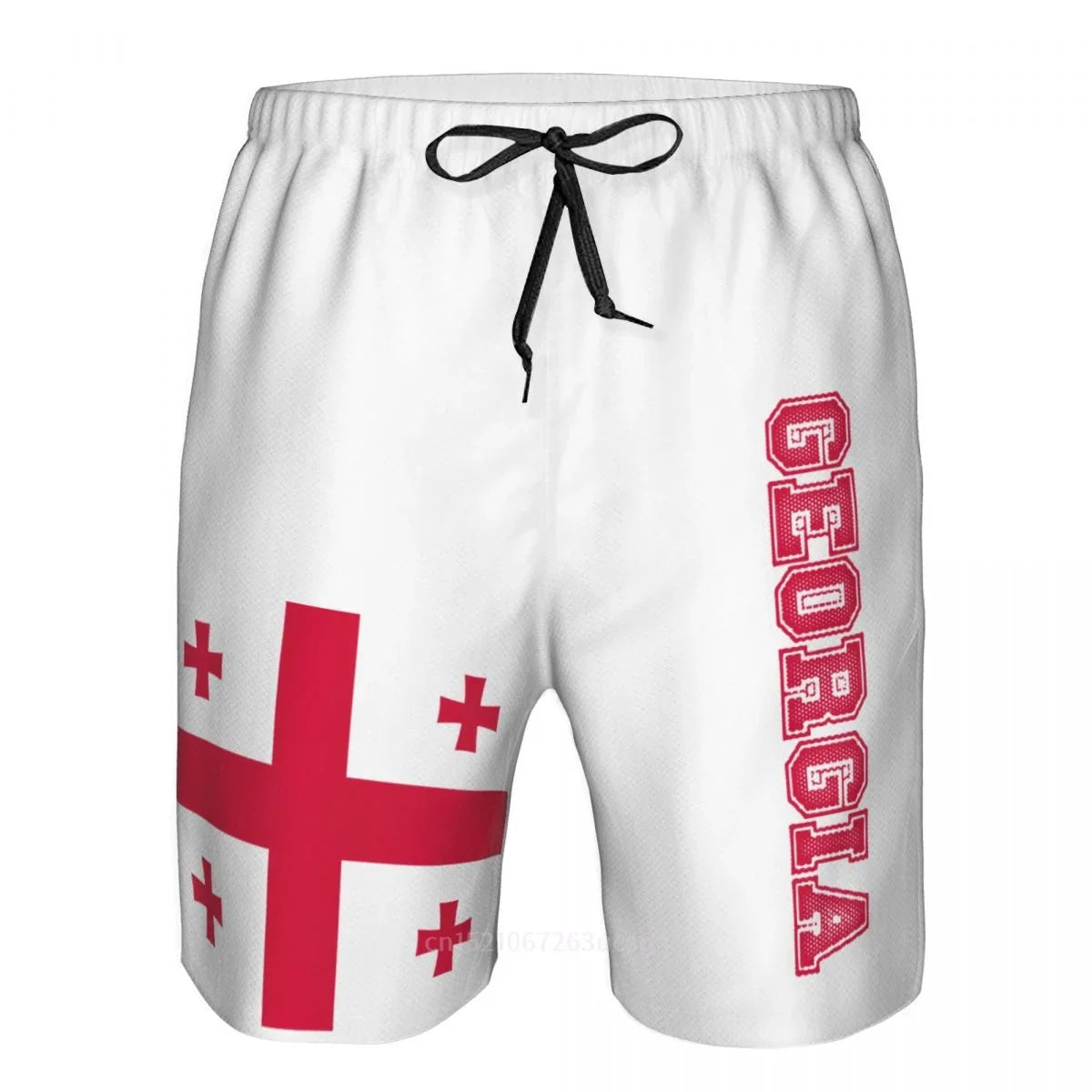 2023 Summer Polyester Georgia Country Flag 3D Printed Men's Board Shorts Beach Pocket Running Summer Pants