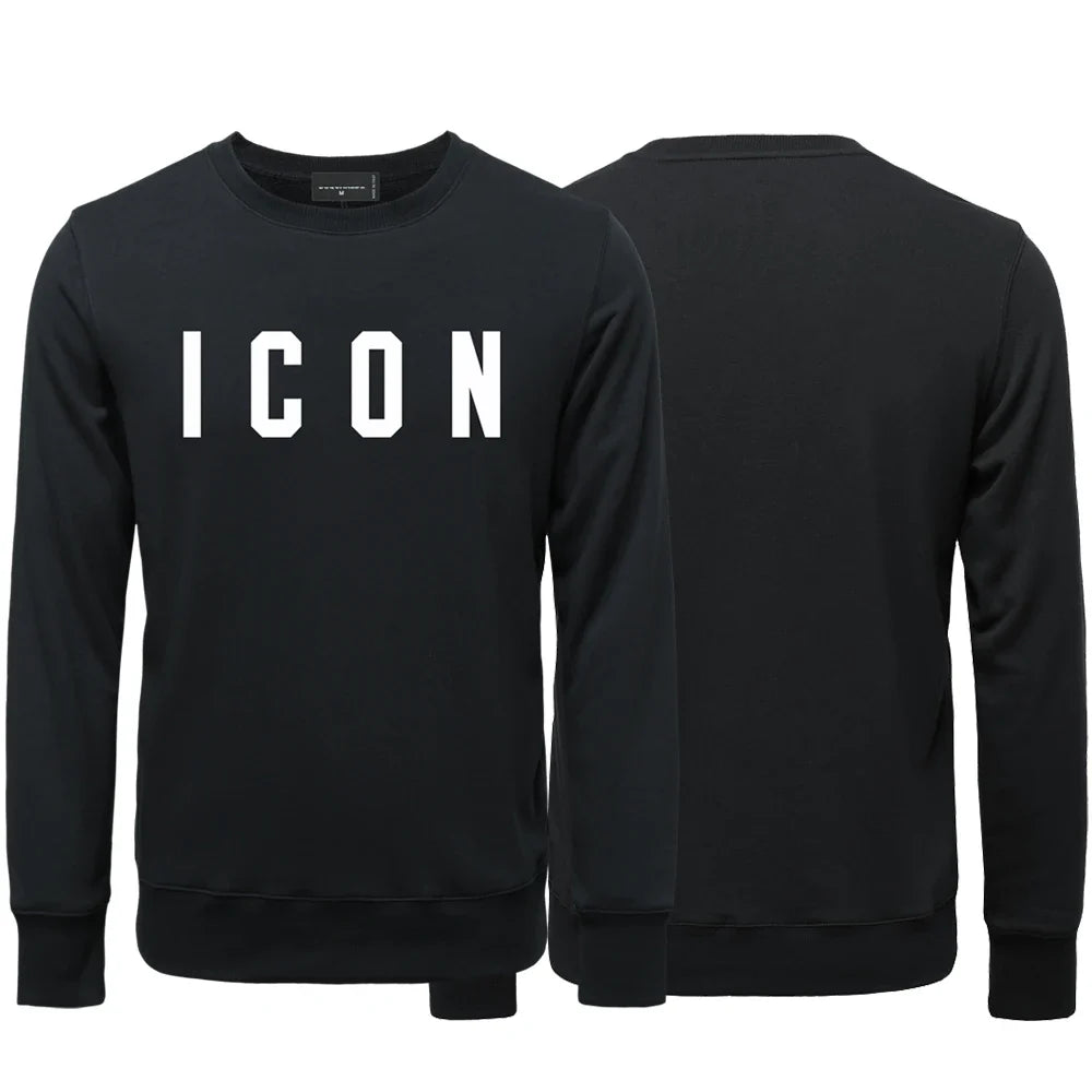 New ICON Men's Cotton Premium Round Neck Printed Letter Sweatshirt Classic Men / Women Round Neck Sweatshirt ICON Men's Hoodie