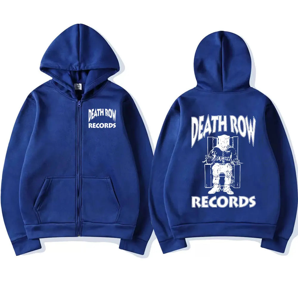 Death Row Records Zipper Hoodies Rapper Tupac 2pac Graphic Hoodie Unisex Sweatshirt Oversized Hip Hop Men's Zip Up Jacket Coats