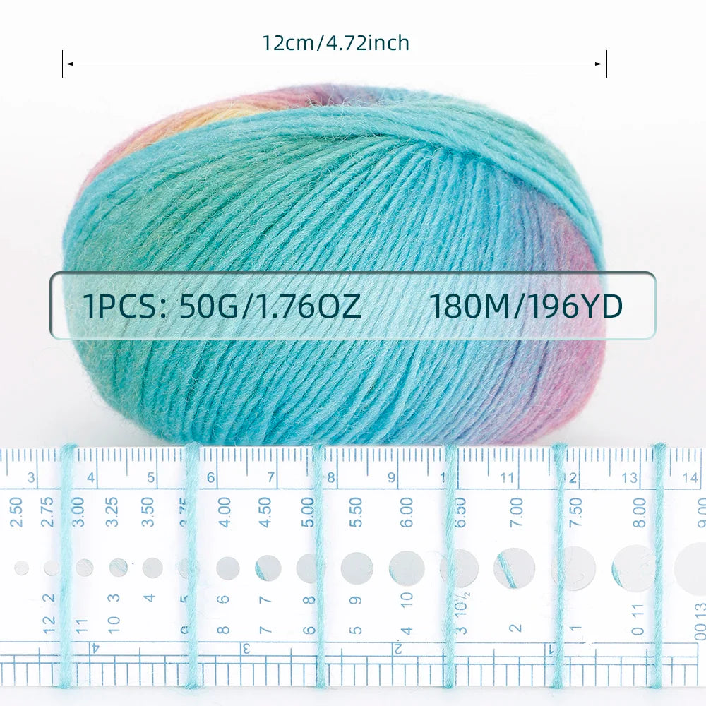 QJH 4Skeins Rainbow Soft Yarn 100% Wool Gradient Multi Color Yarn for Crocheting Knit DIY Hand Knitting Yarn 180m×4(196y×4,50g×4