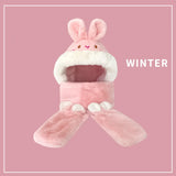 2021 women fashion Cute Cartoon Rabbit ears HatImitation mink Cap girl Winter Warmth Thickened with Scarf gloves one-piece hat