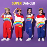 Kids Hip Hop Rainbow Striped Top Street Dance Skirts Boys Sweatshirt Joggers Pants Jazz Clothes Sets Children Girls Streetwear