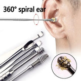 Stainless Steel Earpick Storage Leather Cover 6 Piece Set Spiral Earwax Cleaner