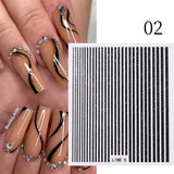 3D Silver Frame Nail Sticker Silver Bronzing Stripe Lines Sliders For Nails Tribal Pattern Decals Marble Blooming Nail Tattoos