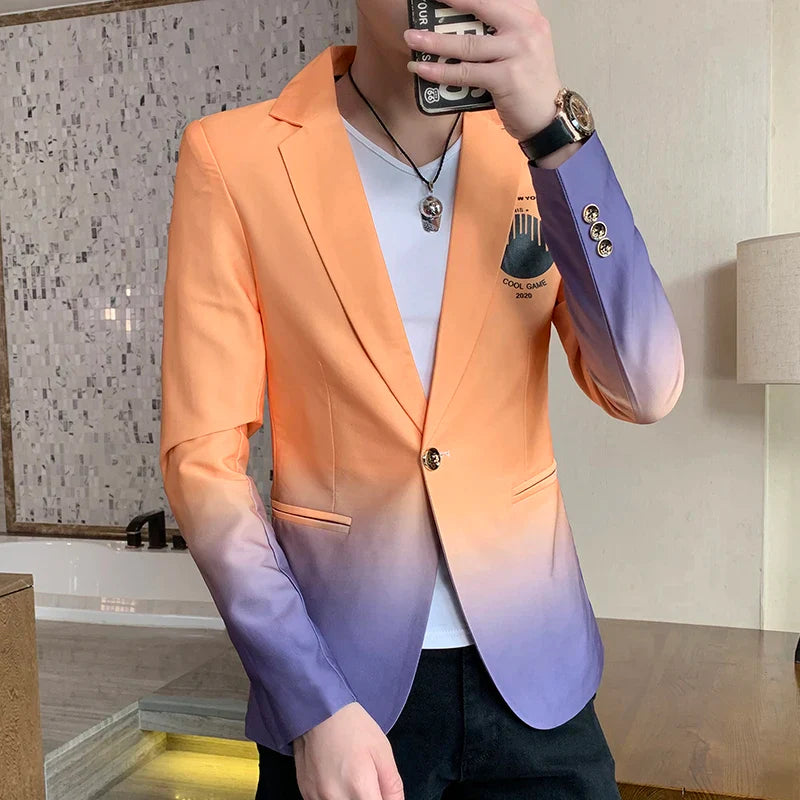 Blazer Fot Men 2024 Spring New Male Gradient Suit Jacket Masculino Korean Style Slim Fit Casual Men Fashion Trend Dress Jacket