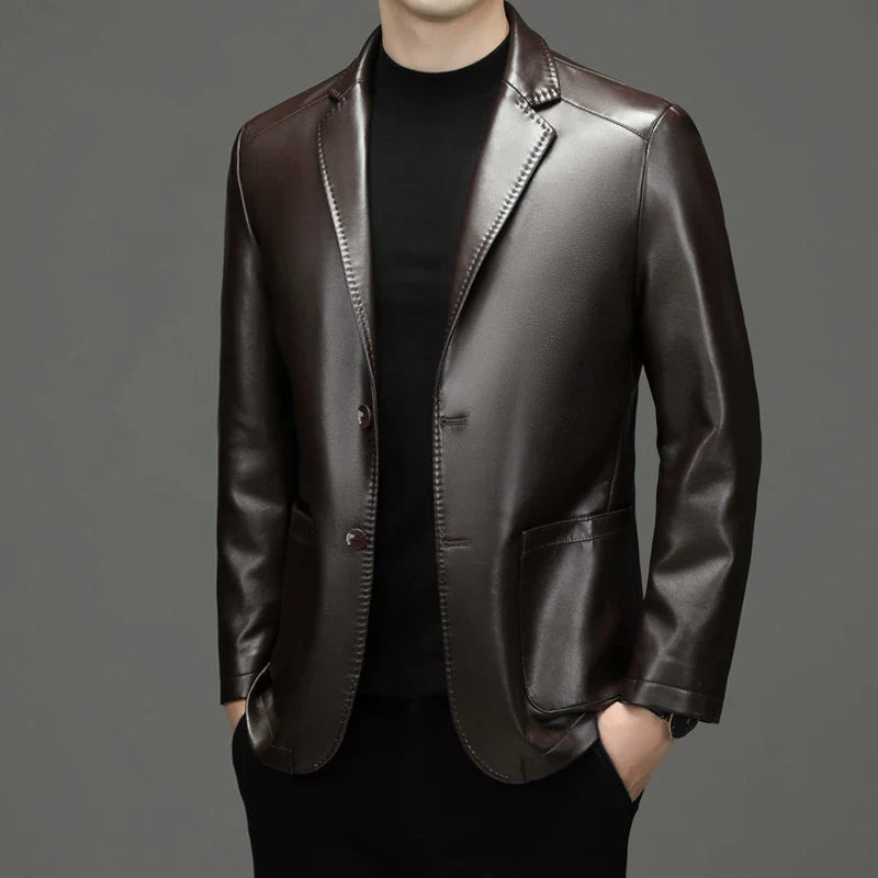 Luxury Leather Jacket Men's Suit Leather Coat Autumn and Winter New Skin Casual Small Suit Coat Men's Leather Jacket