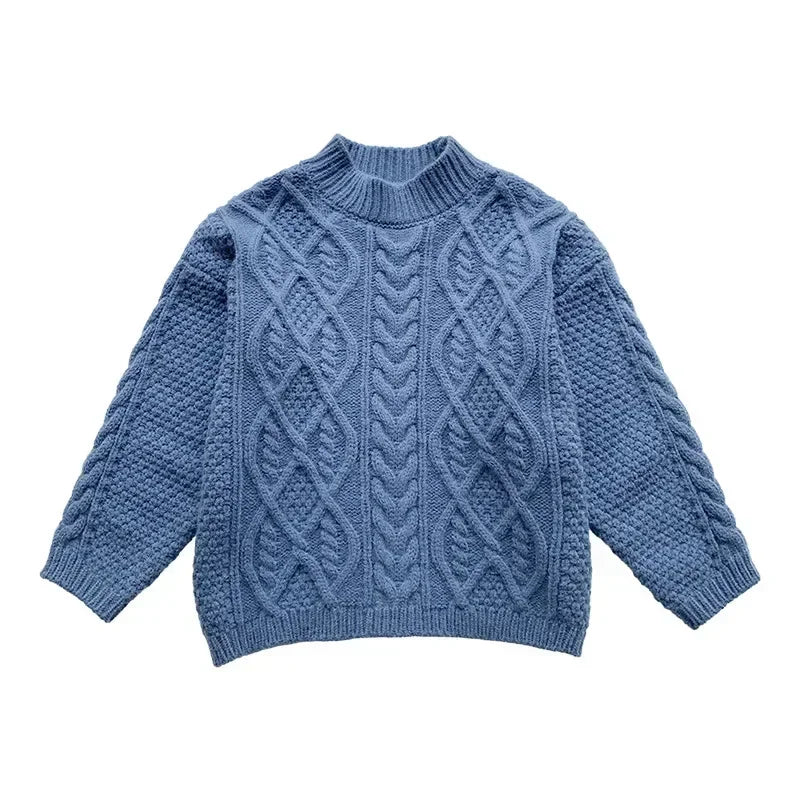 Children Winter Sweater Korean Style Baby Crewneck Top Jacquard Sweater Solid Color New Fashionable Warm Simple Kids Sweater