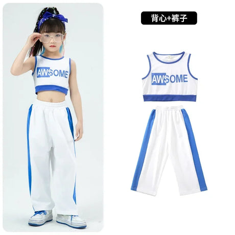 Girls Hip Hop Crop Jacket Solid Cargo Pants Clothes Set Kids Jazz T-shirt Street Dance Contrast Joggers Child Streetwear Outfits