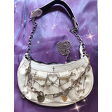 New Shoulder Bag Gothic Handbag Denim Grey Large Capacity Chain Wand Heart Shape Pearl Cross Pattern Diesel Bags Paper Clip