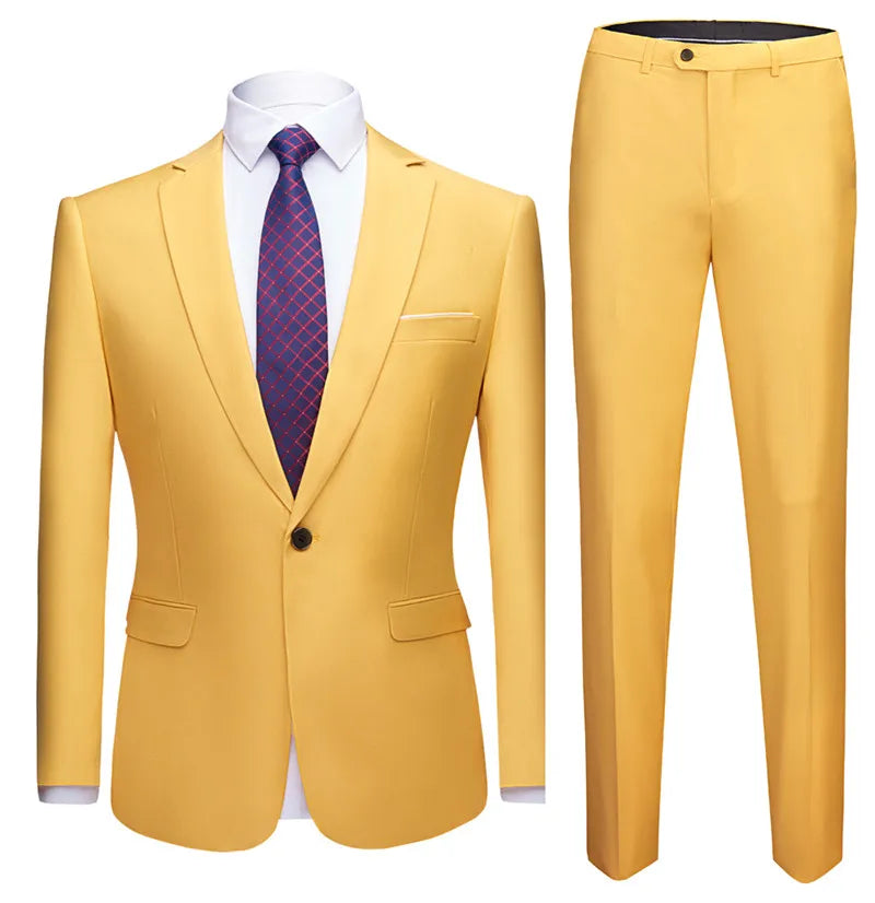 Jacket + Pants 2 Pieces Set / 2023 Fashion New Men's Casual Boutique Business Dress Wedding Groom Suit Coat Blazers Trousers