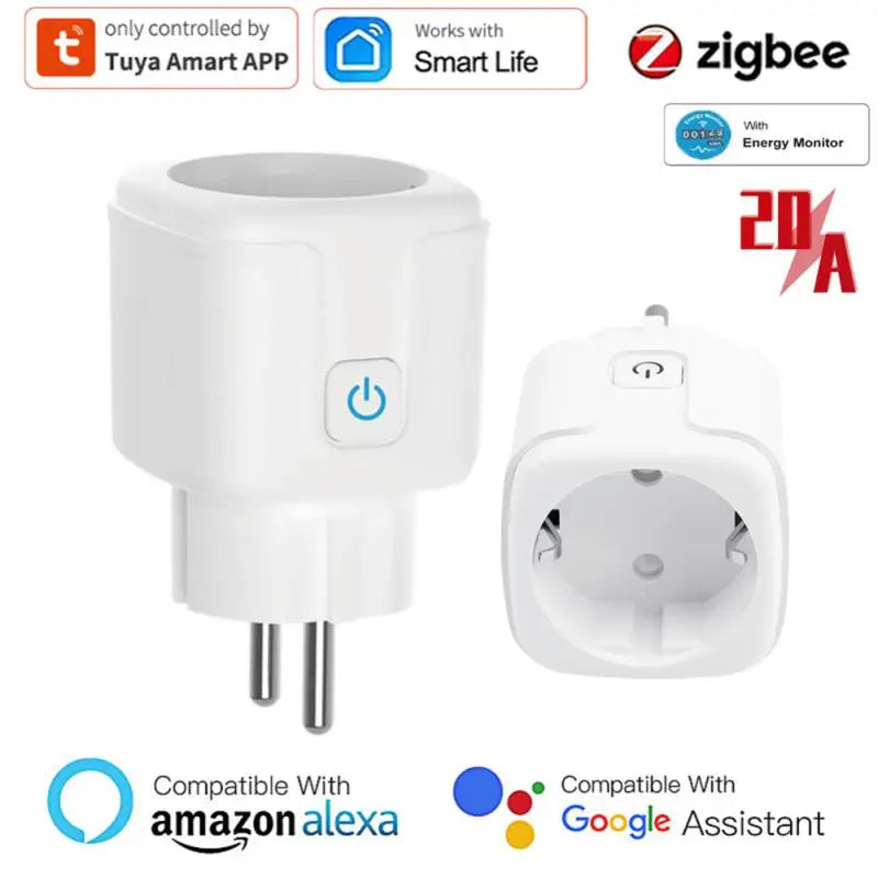 16A/20A Tuya WiFi/Zigbee Smart Plug EU Socket With Power Monitor Smart Life Remote Control Switch For Alexa Google Home Alice