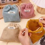 Small Corduroy Coin Purse Key Earphone Drawstring Storage Bag Women Girls Jewelry Lipstick Cosmetic Tote Rope Pouch String Bags