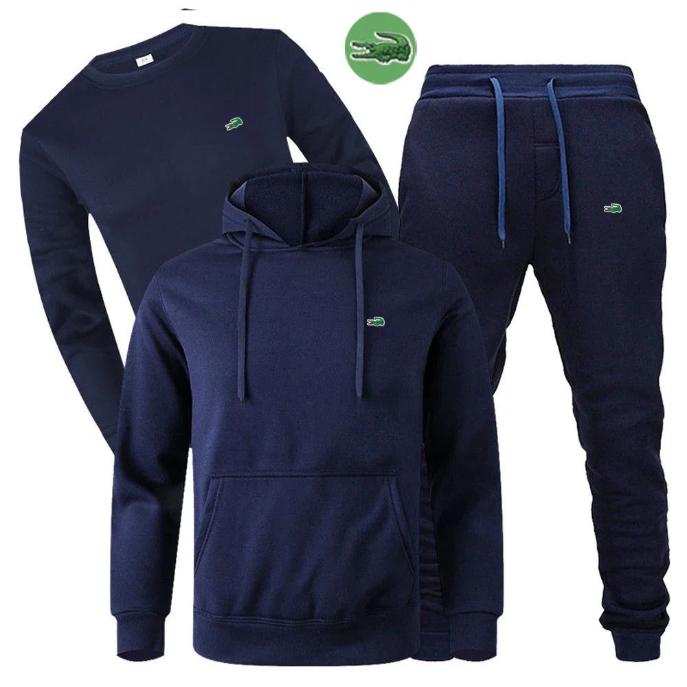 High quality embroidered hooded sweatshirt pants suit casual sports training clothes men's three-piece set