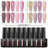 10Pcs Nude Glitter Gel Nail Polish Set Purple Pink Reflective Glitter Semi Permanent Varnishes Soak Off UV LED Nail Art Gel Kits