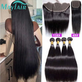 4X4 Lace Closure And 30 32 Inch Human Hair Bundle With 13x4 Lace Frontal Straight Brazilian Weave 3 Bundles With Closure Mayfair