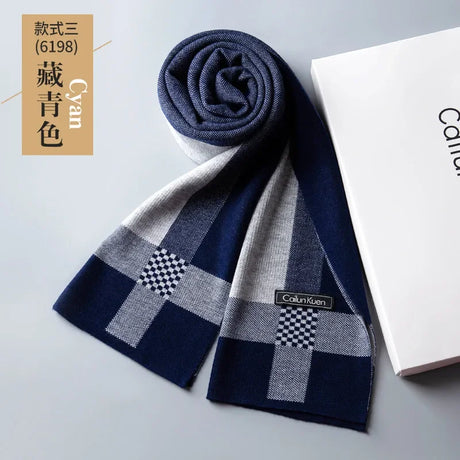 Fashion Classic Business Scarf Men Wool Scarf Soft Warm Thermal Muffler Casual Cashmere Knitted Shawl Male Autumn Winter No Box