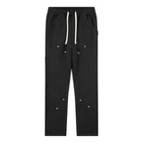 Side Strap button-down Logging Sweatpants Straight Leg Loose Heavy Cotton High Street Slacks