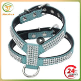 Dog Collar Adjustable Pet Products pet Necklace Dog Harness Leash Quick Release Bling RhinestonePU Leather