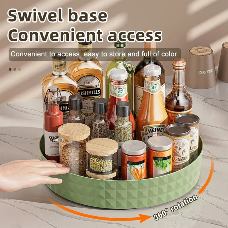 1Pc Kitchen Storage Spice Rack 360 Degree Rotating Cabinet Organizer Tray Non-Slip Spice Round Rack Plate Cosmetic Organizer