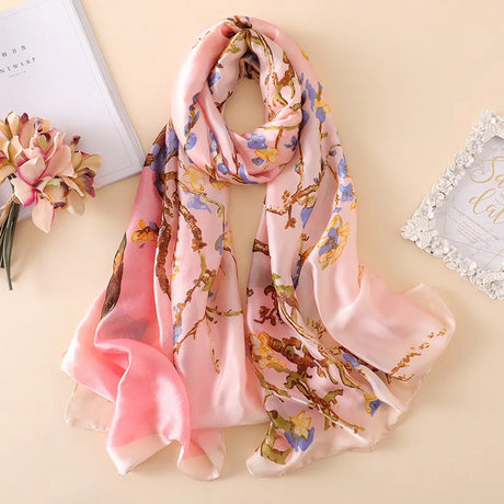 100% Natural Silk Scarf Women Luxury Brand Digital Print Flowers Silk Pashmina Shawl Female Long Bandana Foulard 2020 Oversize