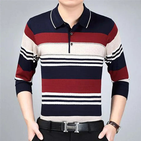 Spring Autumn New Printing Trend T Shirt Tops Long Sleeve Polo Neck Plus Size Loose Pullovers Vintage Fashion Men Clothing