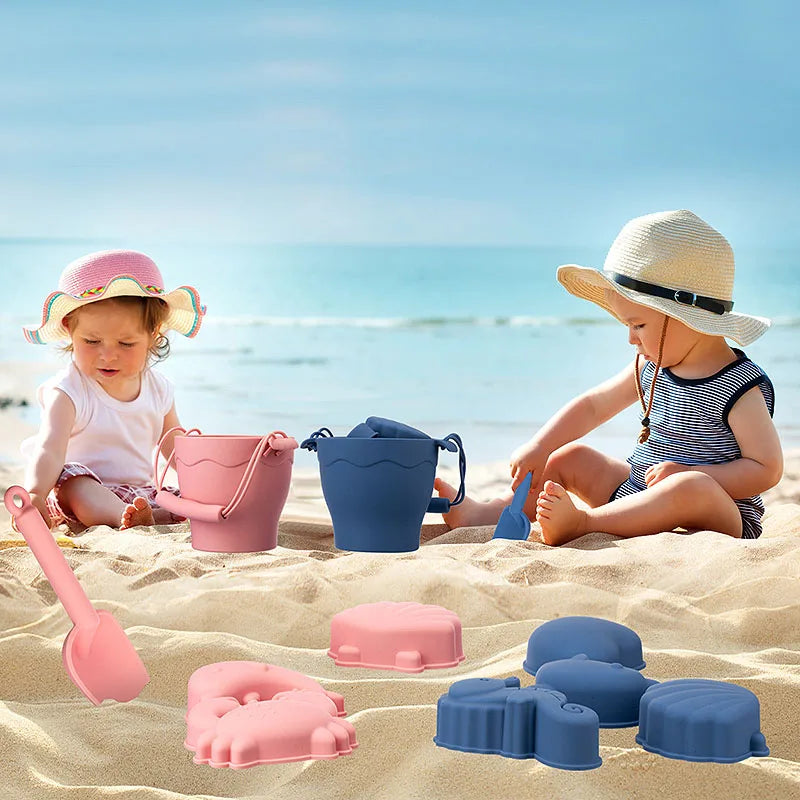 8pcs Beach Toys children's beach toys, silicone bucket, parent-child interaction, sand digging, shovel, and water playing toys