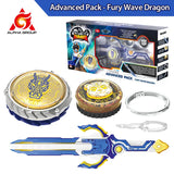 Infinity Nado 6 Advanced Pack-Fury Wave Dragon Metal Ring & Tip Spinning Top Gyro with Monster Icon Sword Launcher Anime Kid Toy