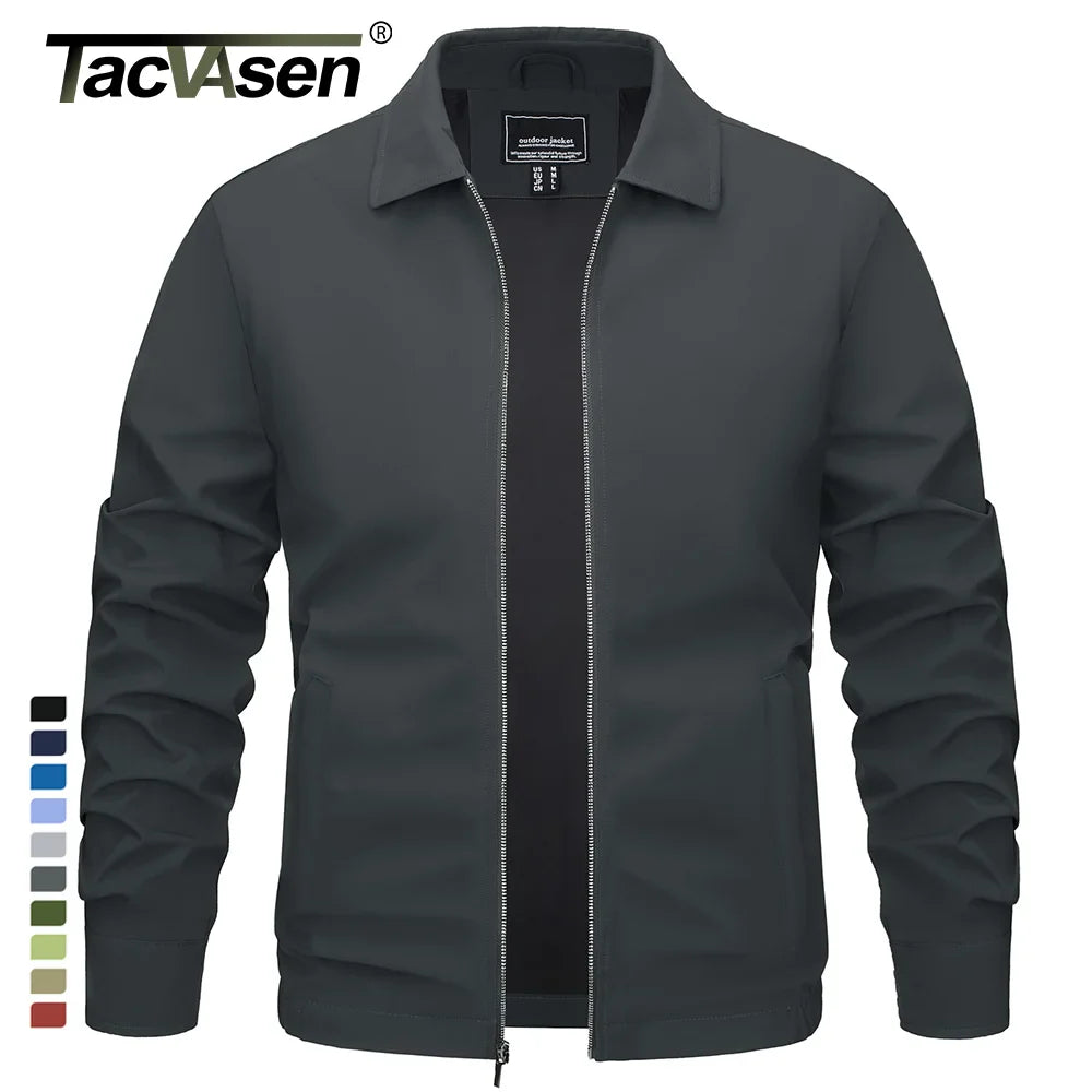 TACVASEN Lightweight Work Jackets Mens Classic Tunic Style Zipper Pockets Bomber Jackets Full Zip Spring Fall Jacket Outwear