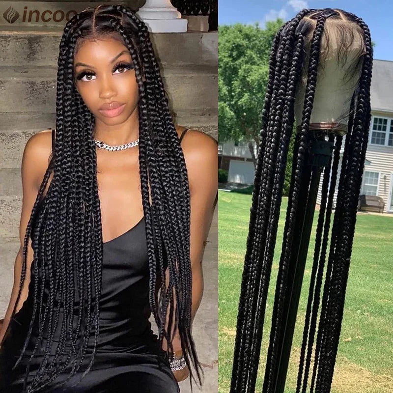 Synthetic Full Lace Front Wigs Large Box Braided Wigs Long 36'' Cornrows Wig For Black Women Senegalese Wig French Jumbo Braids