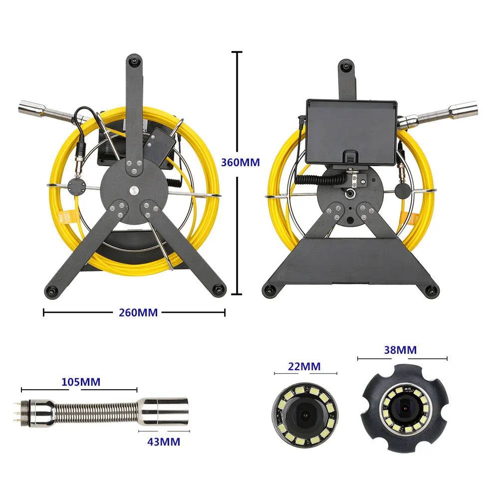 4.3 Monitor Sewer Pipe Inspection Camera, 17MM/22MM Drain Sewer Pipeline Industrial Endoscope with 4500mA Battery 16G DVR Card