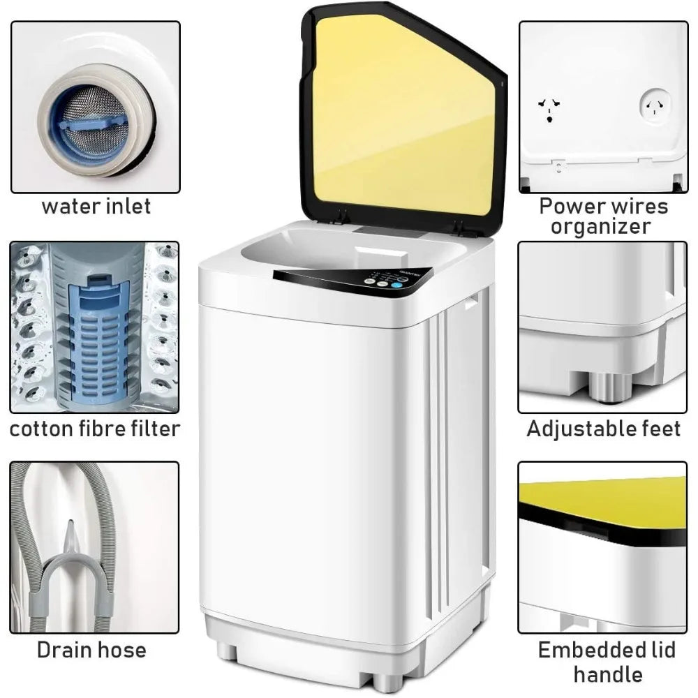 2024 New Full-Automatic Portable Washing Machines, 7.7 Lbs Load Capacity Mini Washer Machine with Spin and Built in Barrel Light