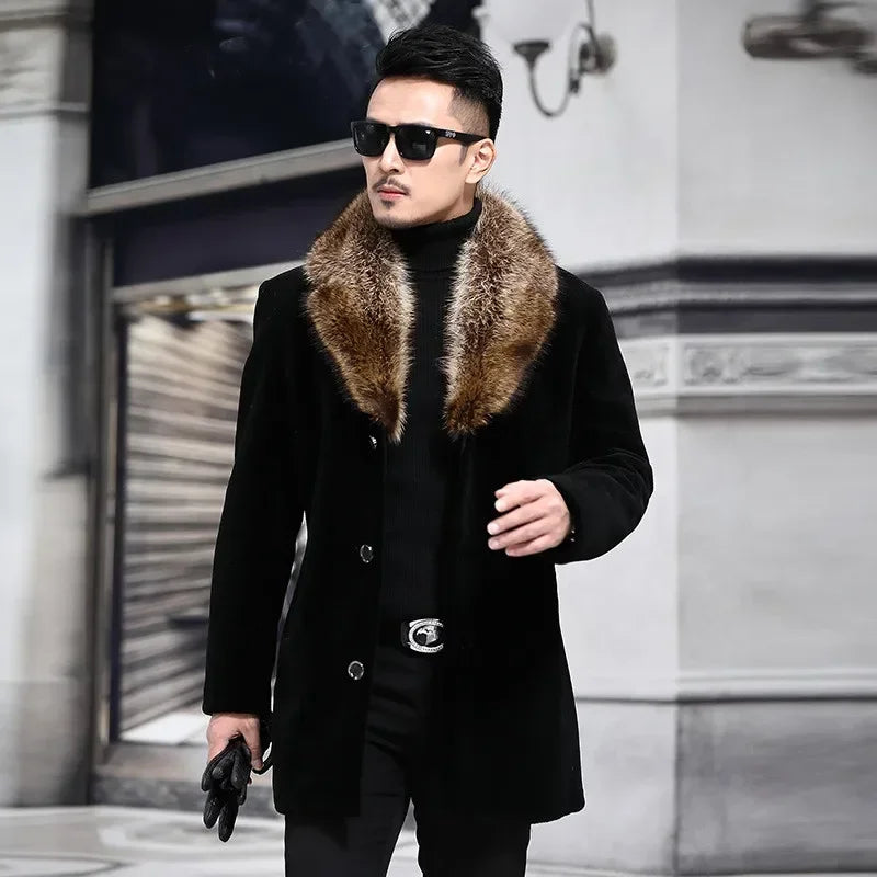 2020 Overcoat Male Wool Blend Autumn Winter Coat Men With Artifical Fur Collar Coat Men Winter Trench Plus Size M-5XL jacket