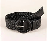 Bohemian Style Hand-woven Black and White Round Buckle Women Belts Designer Woven Elastic PP Straw Grass Girls Waistband