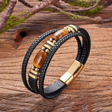 Natural Red Blue Tiger Eye Stone Men's Bracelet,Classic Multi-layer Braided Leather,Charm Bracelet For Man Jewelry Accessories