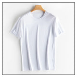 SuyaDream Mens Solid Tee Cotton Silk Blend Plain O neck Short Sleeved Cozy T Shirts 2022 Summer Simple Chic Top White Black