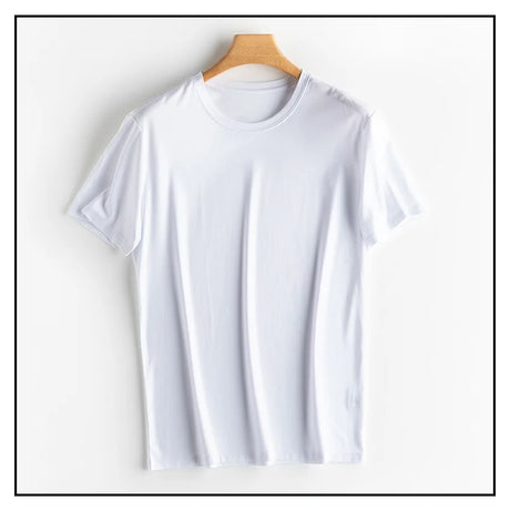 SuyaDream Mens Solid Tee Cotton Silk Blend Plain O neck Short Sleeved Cozy T Shirts 2022 Summer Simple Chic Top White Black