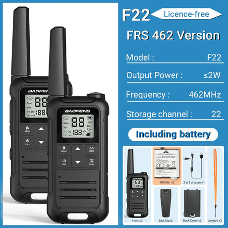 2pcs Baofeng F22 PMR FRS Walkie Talkie Type-c Charging Portable Mini Communication Radio Profesional Two Way Radio For Camping