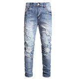 Fashion Street Style Ripped Skinny Jeans Men Vintage wash Solid Denim Trouser Mens Casual Slim fit  Black Blue denim Pants