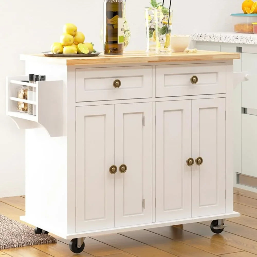 Mobile Kitchen Island With Large Storage Cabinet and 4 Opend Doors for Living Room Trolley Free Shipping Wine Shelf Towel Rack