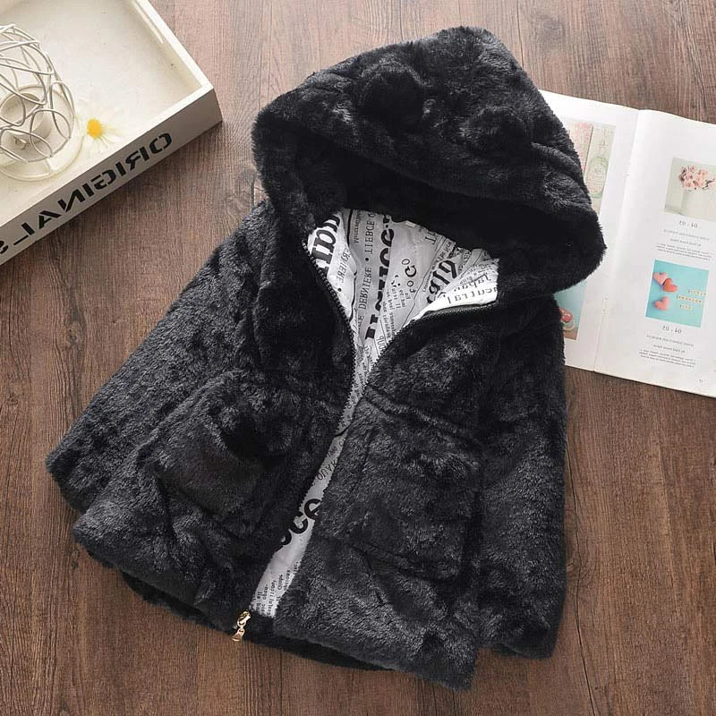 Winter Baby Girls Clothes Faux Fur Coat Fleece Jacket Warm Snowsuit Hooded Parka Children's Outerwear Autumn Clothing