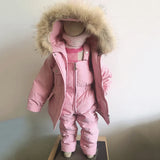 2pcs Set Children Winter Down Jacket and Jumpsuit for Baby Thicken Jacket for Girls Coat Warm Real Fur Collar Boys Snowsuit 0-4Y