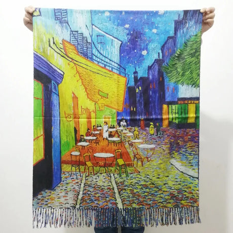 Van Gogh's Oil Painting Cashmere Scarf Women Winter Coffee House Print Wool Shawls and Wraps Ladies Cape Blanket Scarves New