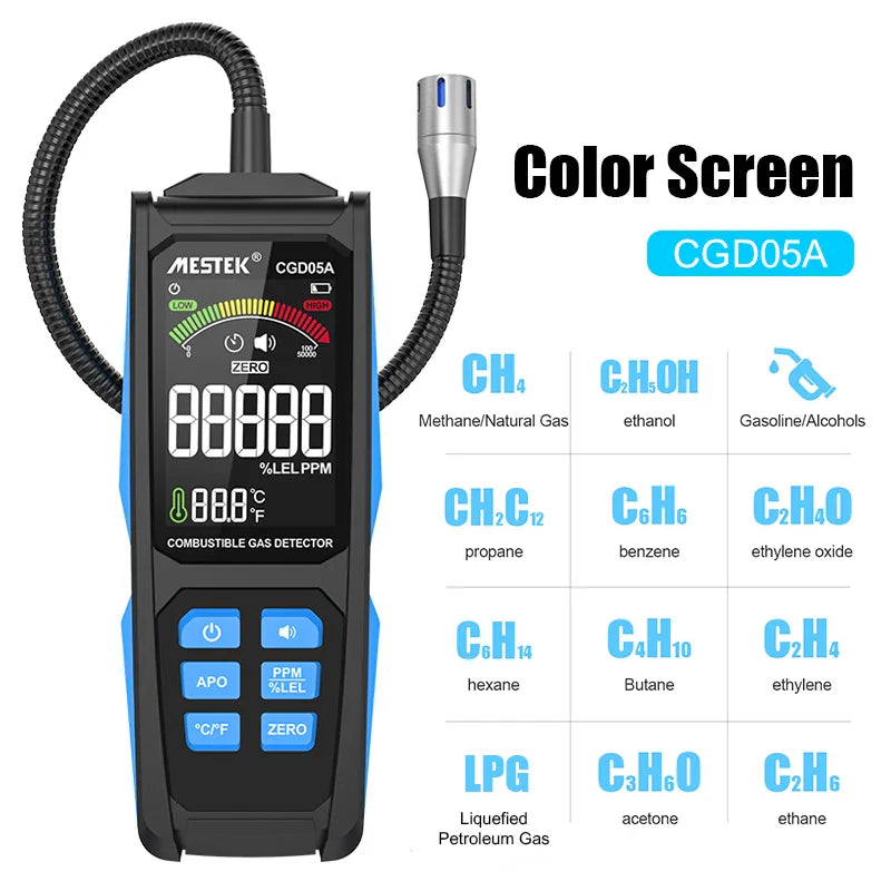 Combustible Gas Detector Gas Analyzer PPM LEL Units LPG Meter Charging Flammable Natural Gas Leak Location Meter Buzzer Alarm